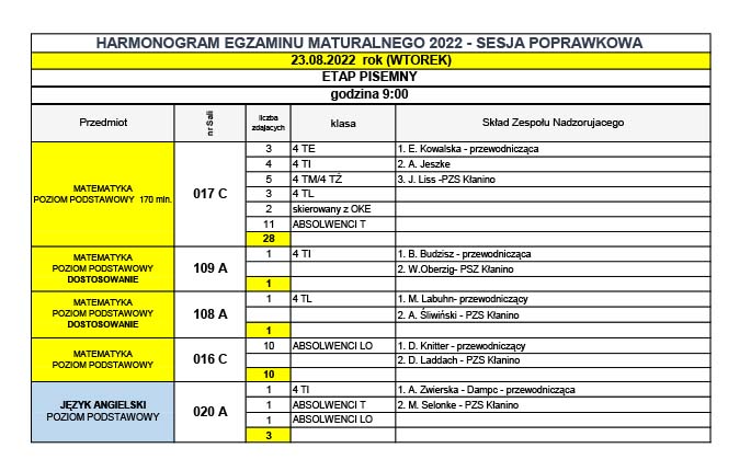 Harmonogram matura poprawka sier pien 2022 NA STRONE SZKOŁY 